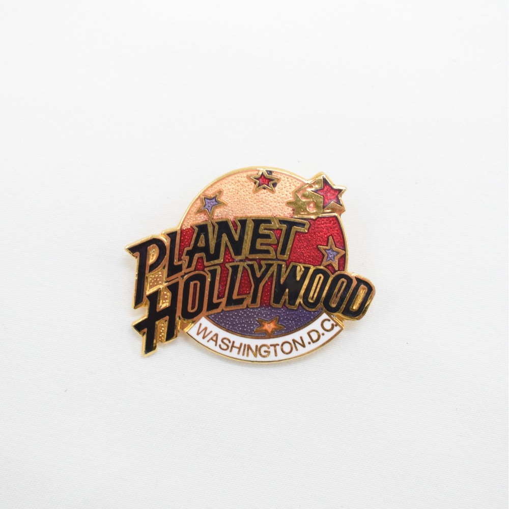 Planet Hollywood Washington DC Pin Vintage Y2K Gold Enamel Lapel Souvenir Brooch